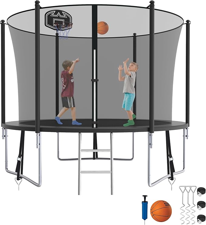 SKYUP Tranpoline 1500LBS 16 15 14 12 10 8 FT Tranpoline for 7-10 Kids and Adults, Windproof Outdoor Tranpoline with Enclosure Net, Basketball Hoop, Easy to Install & Last Long - ASTM Approved