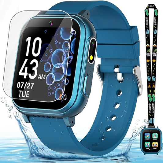 Waterproof Smart Watch for Kids Boys Age 5-12 with 32 Games, Dual Camera, Habit Tracking, Music Player, Video, HD Touchscreen Kids Smart Watch Birthday Gift Toy for 3-12 Year Old (Light Blue)