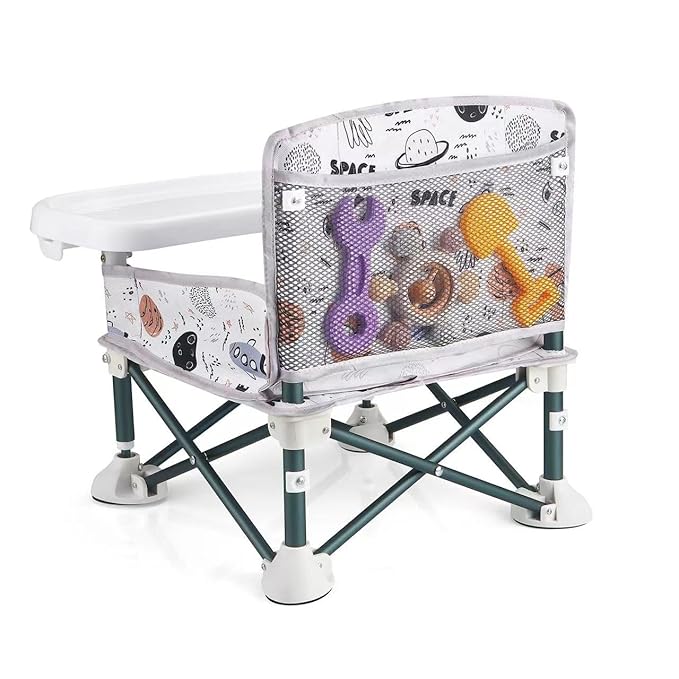 PandaEar Portable Baby Seat Travel| Compact Fold with Straps for Indoor/Outdoor Use| Great for Camping, Beach, Lawn |Toddlers, Kids, Boys, Girls (Without Placemat, White)