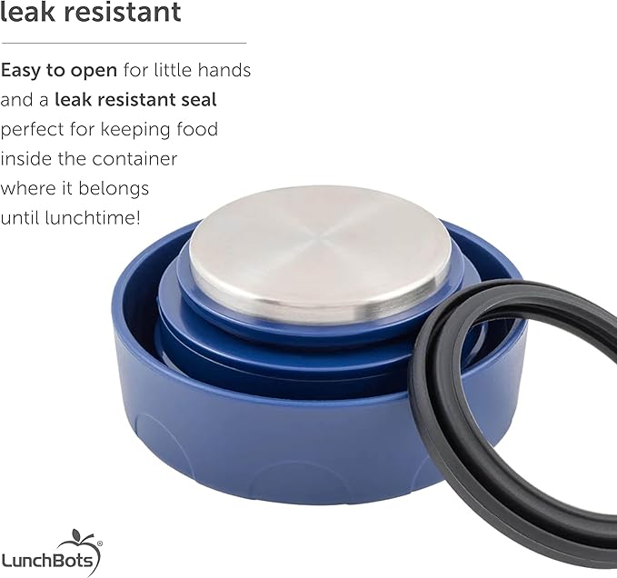 LunchBots Thermal 12 oz Triple Insulated Thermos - Hot 6 Hours or Cold 12 Hours - Leak Proof Thermos Soup Jar - All Stainless Interior - Navy Lid - Green Dots