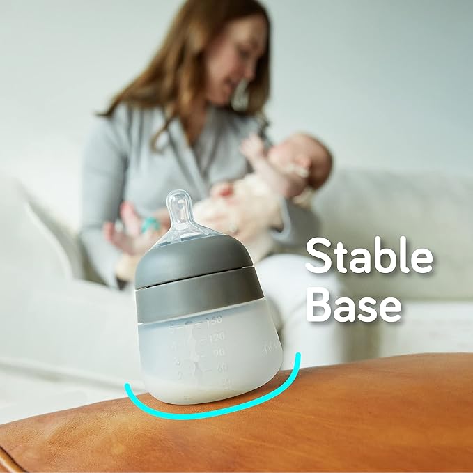 Nanobebe Flexy Silicone Baby Bottle, Anti-Colic, Natural Feel, Non-Collapsing Nipple, Non-Tip Stable Base, Easy to Clean 4-Pack, Grey/Teal, 5 oz