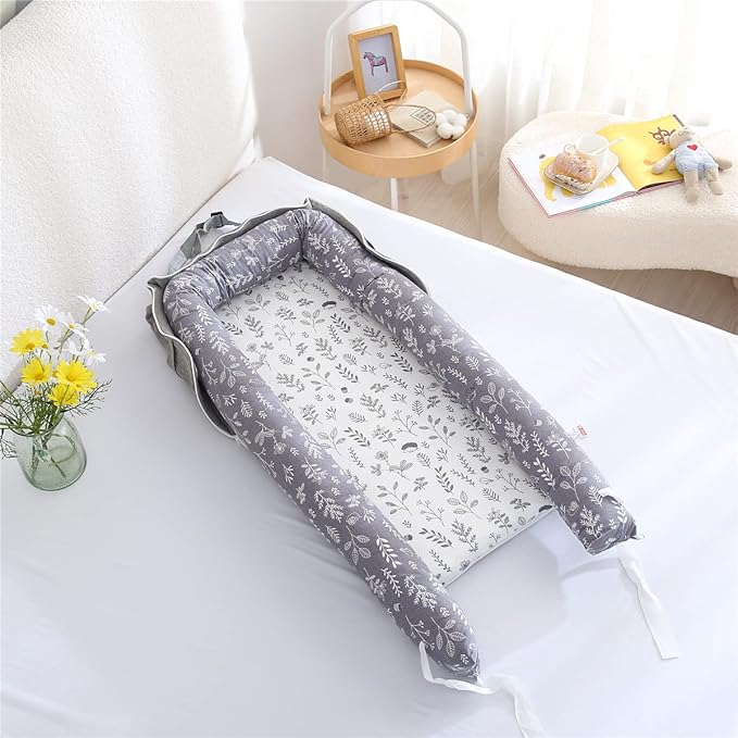 Baby Lounger for Newborn Portable Bag,Baby Play Mat Tummy Time with Strap,Awake-Time Pad Newborn Lounger Adjustable to 0-24 Months Home Travel(Ghostly Grass from Birth)