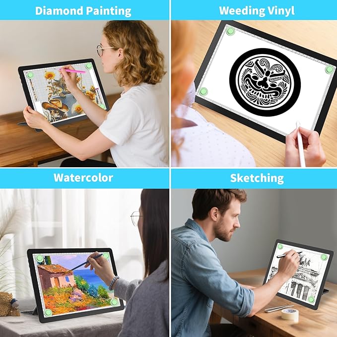 Phylosal Rechargeable A4 Light Pad with Built-in Stand & Bag, Magnetic Tracing Light Box for Drawing, Diamond Art Light Board with Side Button, Super Bright Light Table for Diamond Painting, Sketching