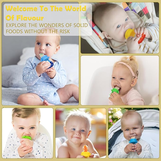 WAJIAYON Baby Fruit Feeder/Fresh Food Feeder Pacifier (3 Pack)- Infant Teething Feeders | Silicone Teether for Babies | Baby Solid Food Pacifier Essentials for Babies Toddlers Infants Kids