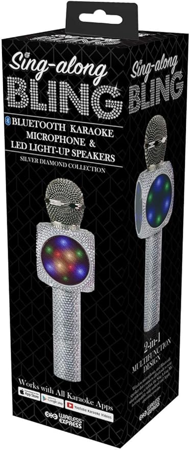 Sing-Along Bling Bluetooth Karaoke Microphone and Bluetooth Stereo Speaker All-in-One (Silver Bling)