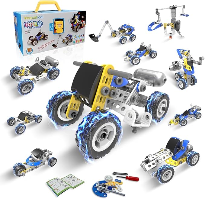 STEM Toys for 5 6 7 8+ Year Old Boy, 10 in 1 Electric Building Toys for Kids Ages 4-8 5-7 6-8, Educational Racing Construction Science Kit for Boys 4-6 8-10, Creative Activities Holiday Birthday Gift