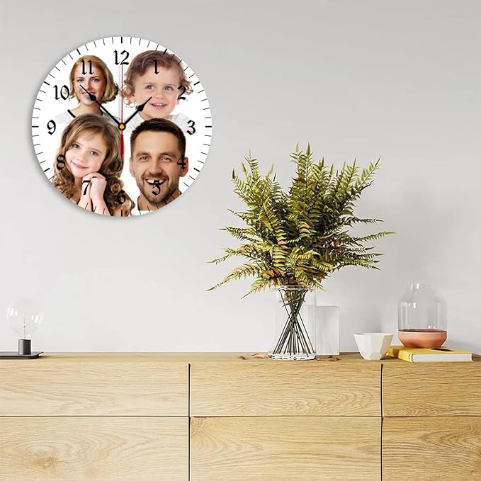 Generic Custom Wall Clock Personalized Clocks with Photo Text Logo Customize Gifts for Kitchen Bathroom Home Family Friends Gifts, 10inch-25cm