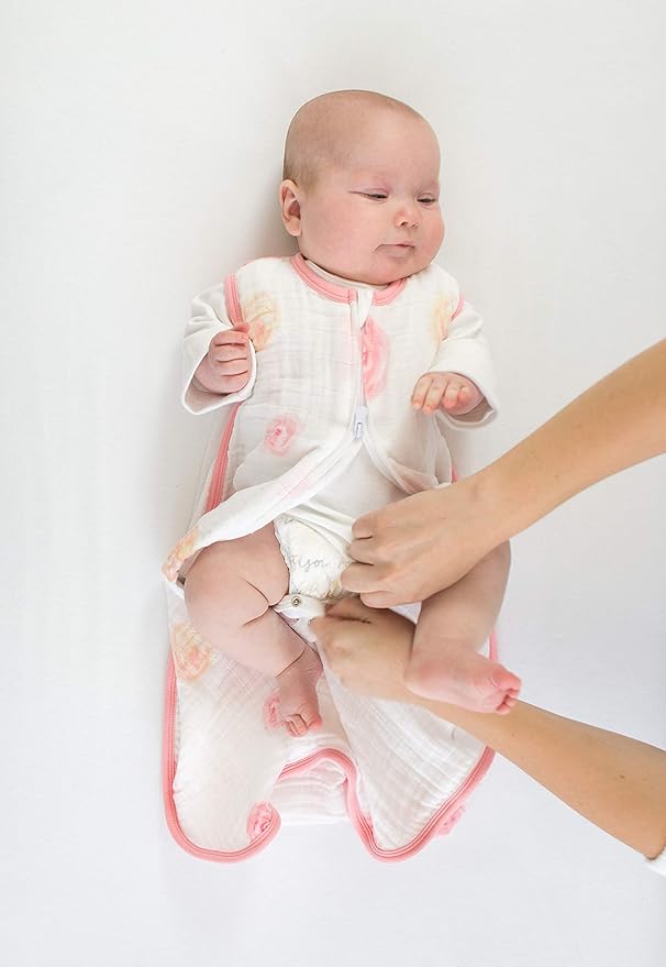 Amazing Baby Cotton Muslin Sleeping Sack, For Baby Girl, Wearable Blanket with 2-way Zipper, Watercolor Roses, Pink, Small (0-6 Month)