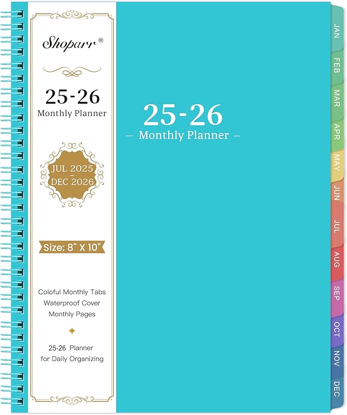 2026 Monthly Planner - JUL 2025 - DEC 2026, Academic Planner 2026, 18 Monthly Calendar with Colorful Tabs, Waterproof Cover (Blue, 8" x10", Notes)