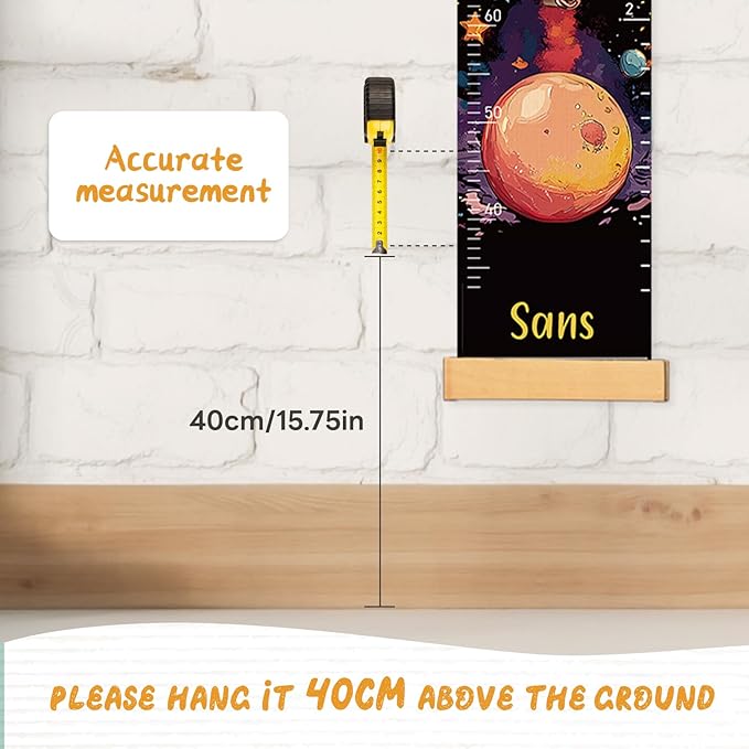 Personalized Name Growth Chart Wall Decor for Kids – Canvas Removable Height Chart Measuring Ruler 59" x 7.9" (Rocket)