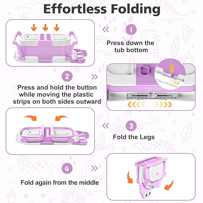 MoreFeel Collapsible Baby Bathtub for Newborn with Thermometer & 1 Hooded Towel & 1 Soft Floating Cushion,Portable Travel Bathtub with Drain Hole, Durable Foldable Baby Tubs for Infants to Toddler