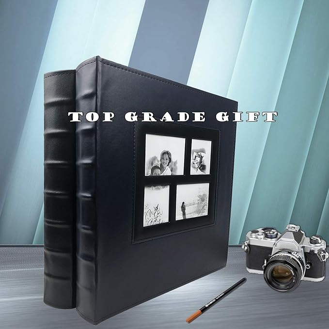 RECUTMS Photo Album 4x6 Holds 500 Photos Black Pages Large Capacity Leather Cover Wedding Family Baby Photo Albums Book Horizontal and Vertical Photos (Black)