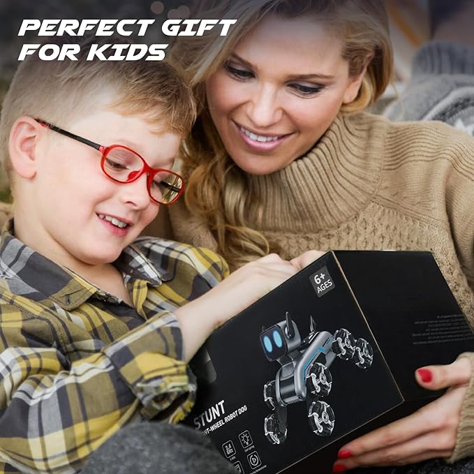 Robot Dog RC Stunt Car Toys - Gesture Sensing Remote Control car with Mecanum Wheels, LED Eyes, 3 Sound Effects, Birthday Gift for Kids Boys Girls