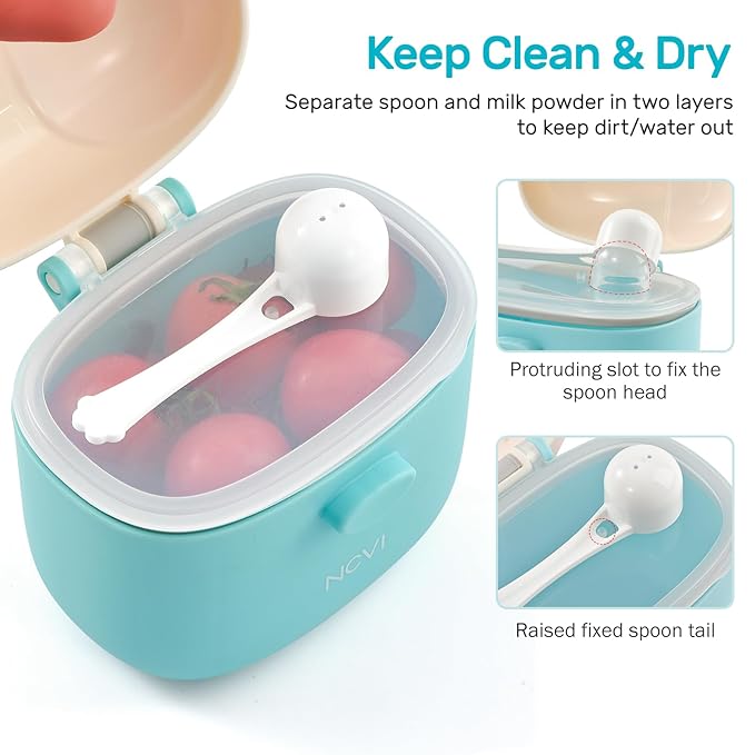 NCVI Baby Formula Dispenser On The Go, Formula Container To Go, Formula Holder for Travel, Outdoor Picnic with Baby Infant, Portable Container for Milk Powder, Snacks, Candy, Fruits (Green)