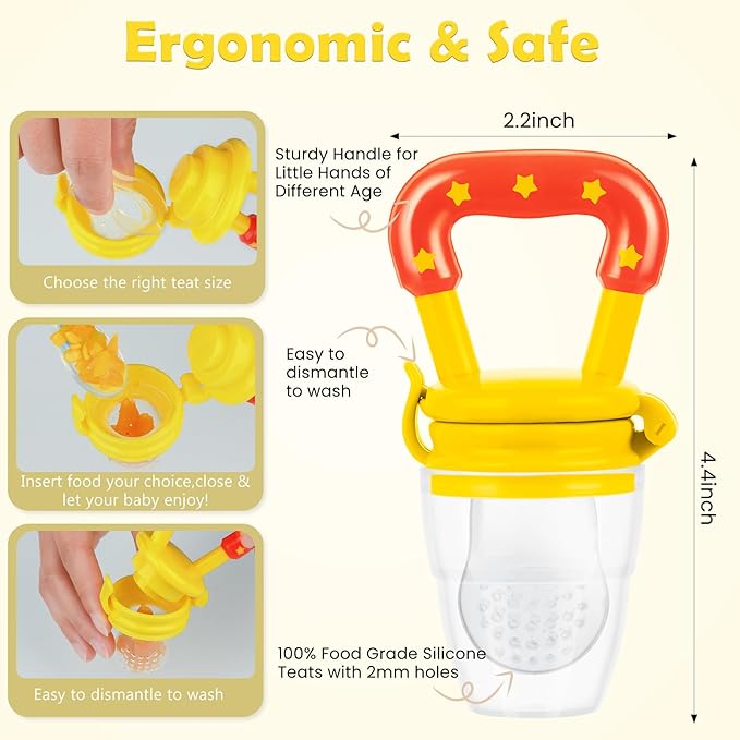 WAJIAYON Baby Fruit Feeder/Fresh Food Feeder Pacifier (3 Pack)- Infant Teething Feeders | Silicone Teether for Babies | Baby Solid Food Pacifier Essentials for Babies Toddlers Infants Kids