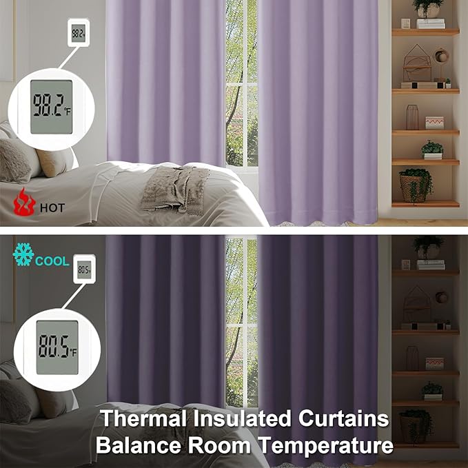 Simplebrand Ava Lilac Blackout Curtains for Bedroom 96 Inches Long 2 Panels, Solid Thermal Insulated, Energy Saving Nursery Window Treatment Curtains Blackout Drapes, W40 x L96 Inch, Lilac