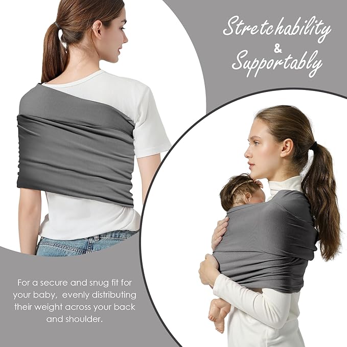 Baby Wrap Carrier, Lightweight Baby Wearing Wraps for Newborn and Infant, Soft Swaddle Holder Carrier, Cozy Baby Sling 7-35 lbs Grey