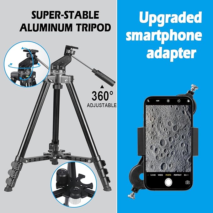 Telescope for Adults High Powered, 80mm Aperture 600mm Telescopes for Adults Astronomy, Travel Telescopio for Beginners with AZ Mount, Backpack, Phone Adapter, Moon Filter