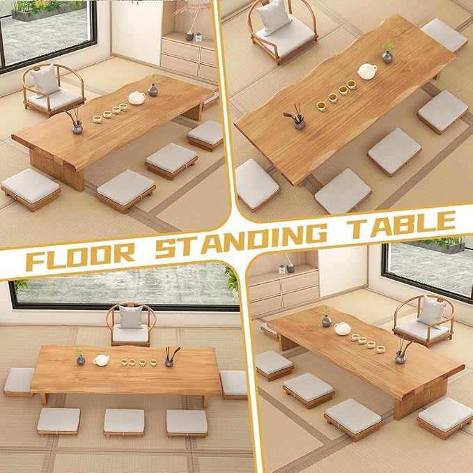160cm Japanese Floor Table -Vintage Solid Wooden Tatami Table, Low Rectangular - Image 4