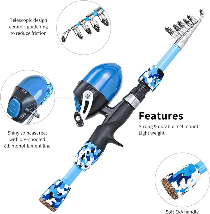 LEOFISHING 2 Set Kids Fishing Pole Set with Full Starter Kits Portable Telescopic Fishing Rod and Reel Cambos with All The Necessary Fishing Kits for Boys Girls and Youth
