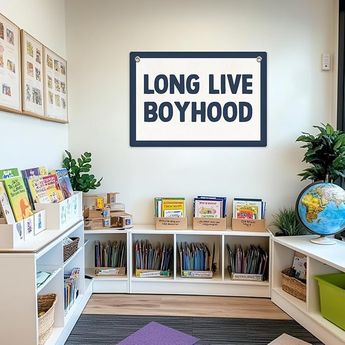 Toddler Boy Room Decor, Long Live Boyhood Banner Wall Hanging, Boys Room Wall Decor Banner Flag, Wall Flag Playroom Nursery Toddle Room Boys Room Decor Classroom Decorations, Banner for Room