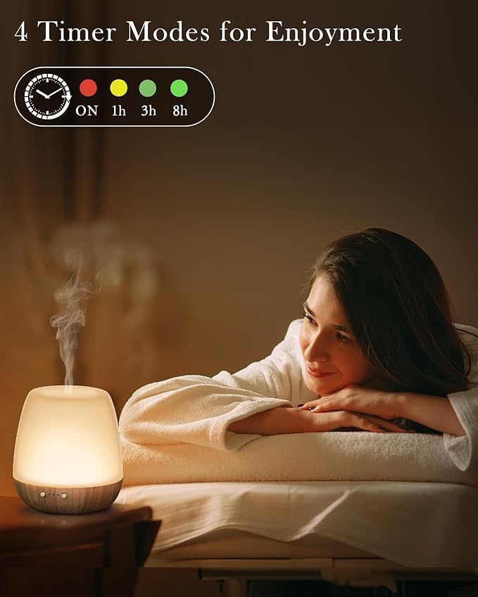 Glass Essential Oil Diffuser, 180ml Ultrasonic Aroma Diffuser for Essential Oil Large Room, Auto-Off Timer & Night Light with 7 Mood Lights, Quiet, Air Diffusers for Home Bedroom Office, Gift Idea