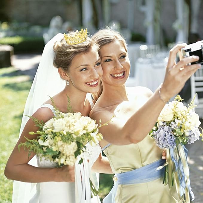 CAVETEE Mini Crown Cake Topper, Small Princess Tiara Crystal Crown Flower Bouquets Accessories for Cake Topper, Flower Arrangements and Decorations (gold)