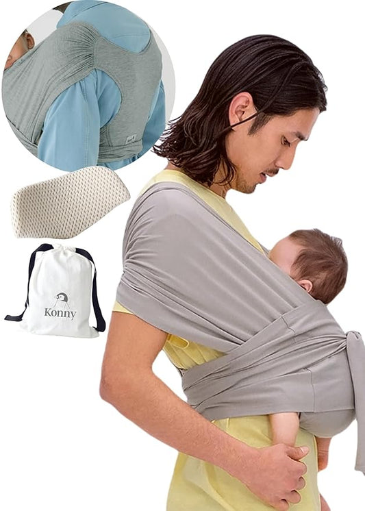 Konny Baby Carrier Flex SoftBreeze with Head Support - Adjustable, Easy to Wear Baby Wrap Sling, Perfect for Newborn Babies Essentials up to 44 lbs (M-4XL) - Khaki Grey