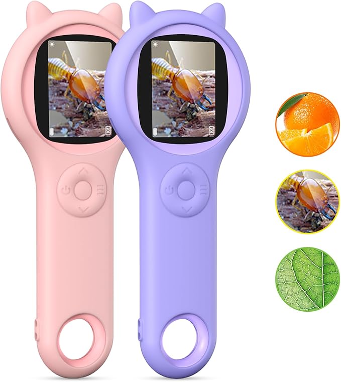 Pink and Purple Microscope for Kids-200X Portable Digital Mini Microscope- Your Little Scientist Miniscope - STEM Toy for Age 5 6 7 8 9 10 11 12 Years Old Toddlers.