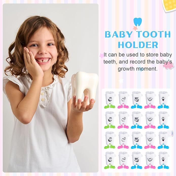 Yaomiao 30 Pcs Teeth Storage Box Lovely Baby Milk Tooth Organizer Container Teeth Saver Save Box with Expression Case Gift for Kids Child Keepsake Children
