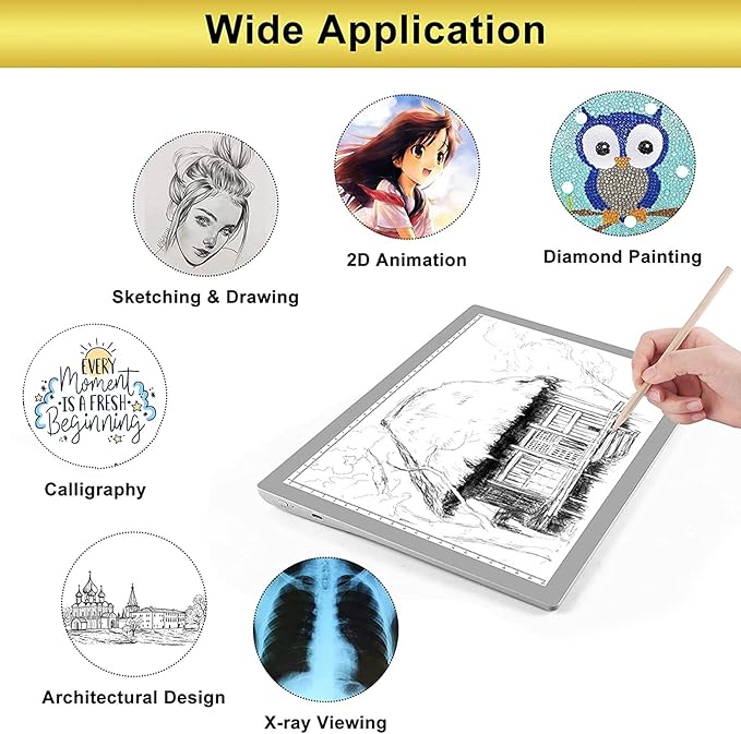 TOHETO Portable A4 Tracing LED Copy Board, Cordless Battery Powered 5 Levels Brightness Light Box Rechargeable Light Board for Tracing Weeding Vinyl X-ray Viewing Sketching Diamond Painting (Grey)