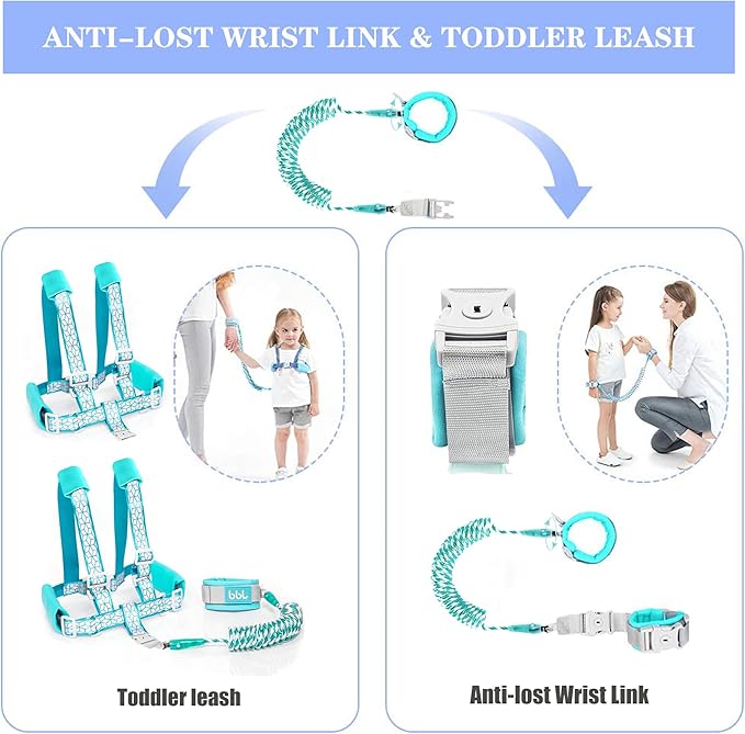Toddler Leash for Walking, Toddler Safety Harnesses Leashes, Safety Harness with Lock for Kids, Anti Lost Wrist Link for Toddlers ，Upgrade with Reflective Tape Liner（6.5ft）for Kids
