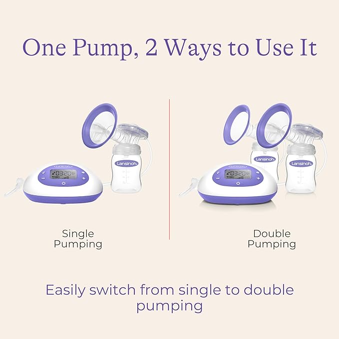 Lansinoh Signature Pro Double Electric Breast Pump, Portable with LCD Display, 3 Power Options, Includes 25mm Flanges, 2 Baby Bottles with 1 Slow Flow Bottle Nipple, and Carry Bag