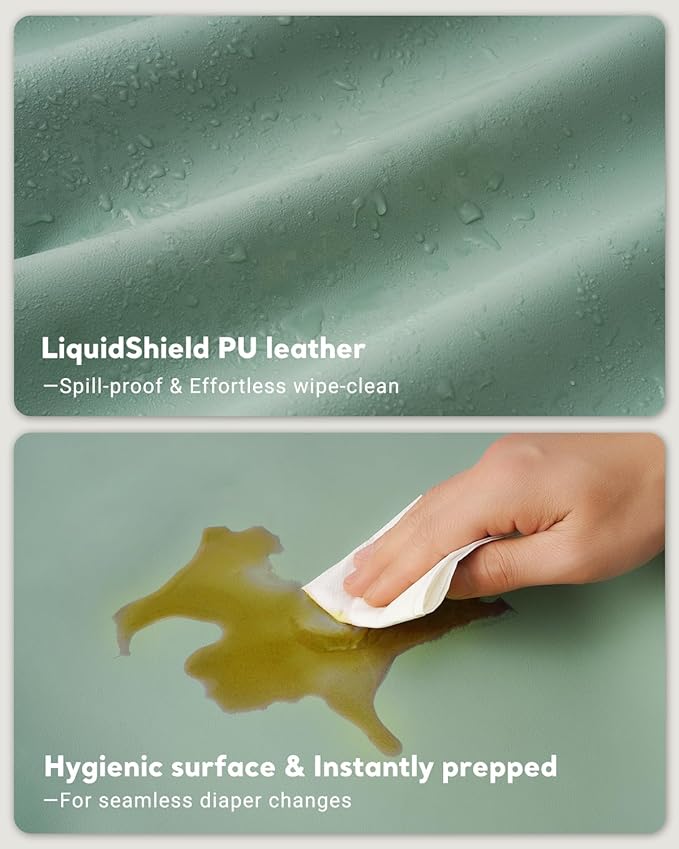 Vegan Leather Waterproof Baby Changing Pad - Wipeable, Extra Thick & Portable & Non-Slip Diaper Mat for Dresser, Crib, Travel | Soft & Safe (Green)