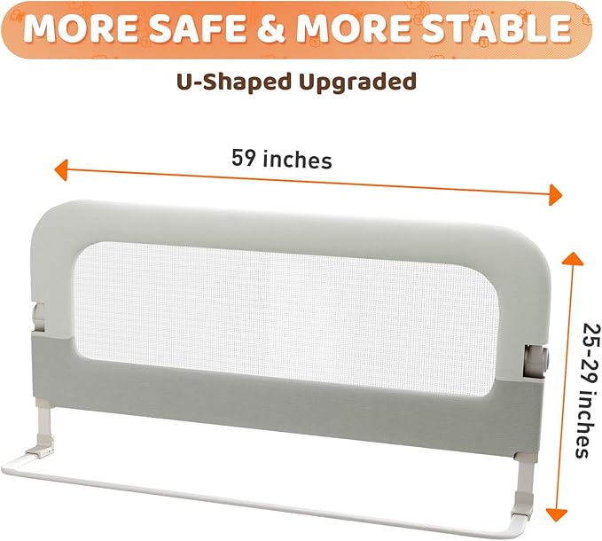 Large Bed Guard Rail for Toddlers - 59inch Foldable & Adjustable Heights Baby Bed Safety Railing - Toddler Long Bed Rails Guard for Twin, Bunk, Queen & King, Full Size Bed