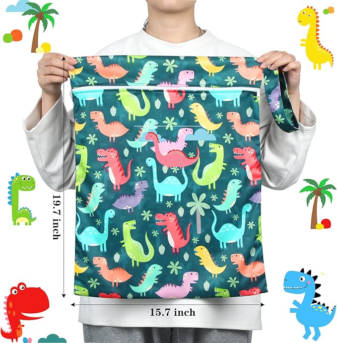 Shappy 2 Pcs Large Travel Laundry Bag Washable Waterproof Wet Dry Large Dirty Clothes Bag Bathing Workout(Dinosaur Style)