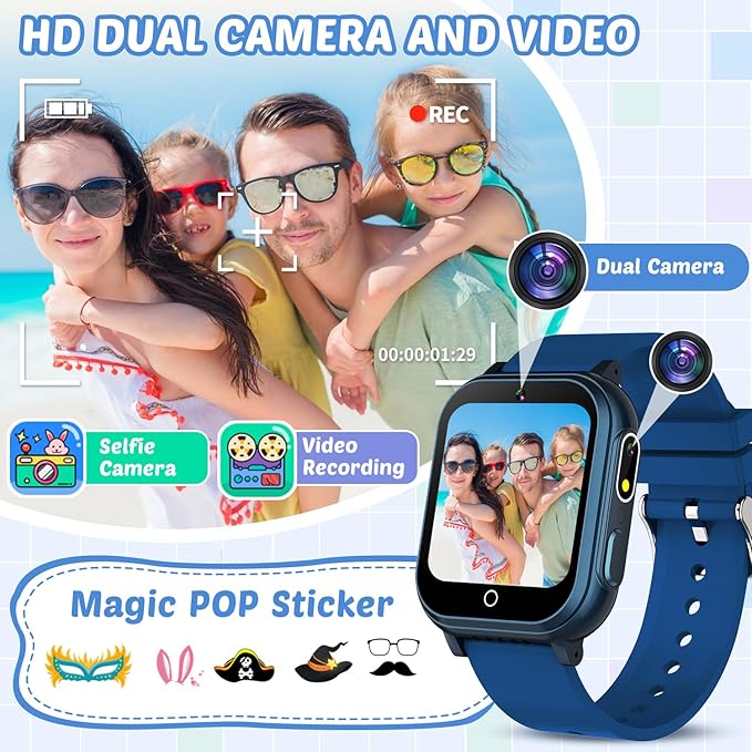 Waterproof Smart Watch for Kids Toys for Boys Age 5-12 with 32 Games, Dual Camera, Habit Tracking, Music Player, Video, Alarm Clock, HD Touchscreen Kids Smart Watch Birthday Gift for 3-12 Year Old
