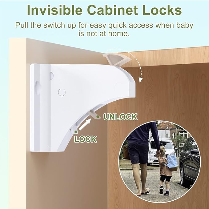 Child Safety Magnetic Cabinet Locks 4 Pack-AOSITE Baby Proofing Magnetic Drawer Locks for Kitchen with Adhesive No Drilling or Screws Fixed, Baby Safety Cabinet Locks
