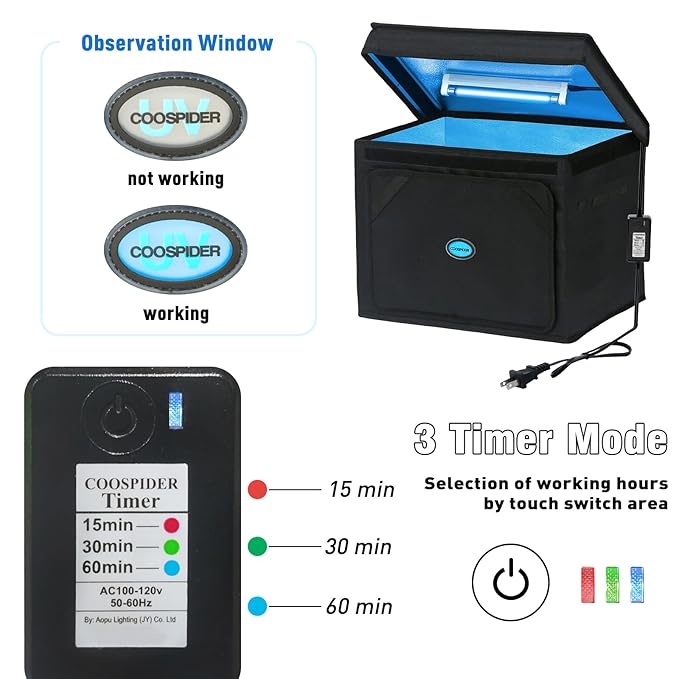 Large UVC Sanitizer Box with Ozone, Foldable Cleaner Bag with Timer, 36L/9.5gal UV Light Bulb Black Tote for Shoes, Cell Phone, Baby Bottle, Key, Towel