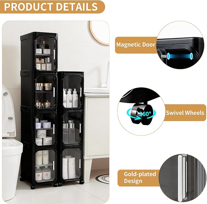 4-Tier Tall Narrow Storage Cabinet, Slim Bathroom Storage Cabinet - Image 4