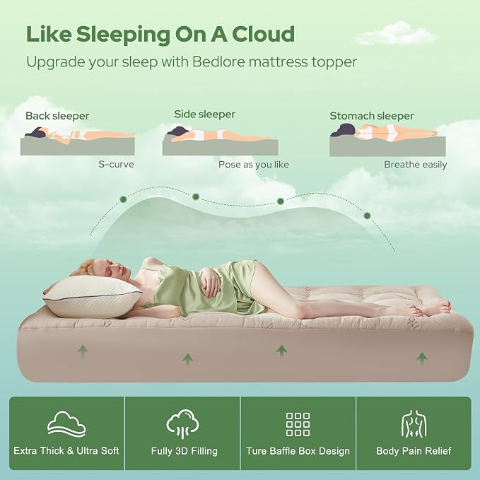 BEDLORE Full Size Mattress Topper Viscose Derived from Bamboo, Thick Pillow Top - Image 4