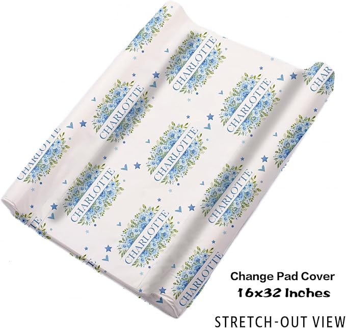 Custom Nursery Crib Bedding Set: Personalized Name 4 Piece Blue Floral Leopard Design Baby Crib Sets for Baby Girls - Toddler Double Layer Blanket Set, Comfortable Crib Bed Sheets for Baby Toddlers