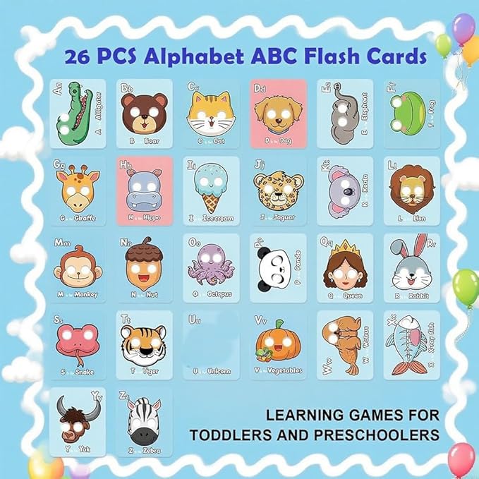 26 PCS Alphabet ABC Flash Cards with Animal Masks, Alphabet mask Cards, Giant Letter ABC Animal Faces Flash Learning Flashcards, Interactive Education Games, Learn Letters (Multicolor, 3Pcs)