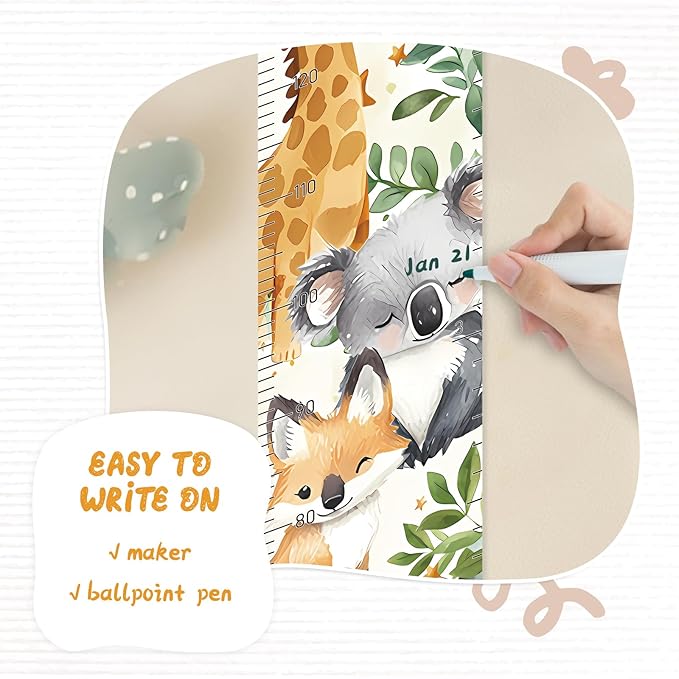 Personalized Name Growth Chart Wall Decor for Kids – Canvas Removable Height Chart Measuring Ruler 59" x 7.9" (Cute Animals)