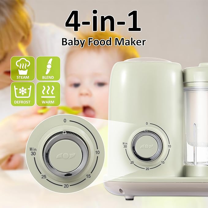 Baby Food Maker, 4 in 1 Baby Food Processor and Steamer, Puree Blender, Multifunctional Baby Puree Maker, Dishwasher Safe (Green)