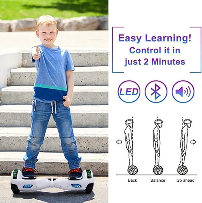 SISIGAD Scooters for Kids Ages 6-12, with Built-in Bluetooth Speaker and 6.5" Colorful Lights Wheels, Safety Certified Self Balancing Scooter Gift for Kids