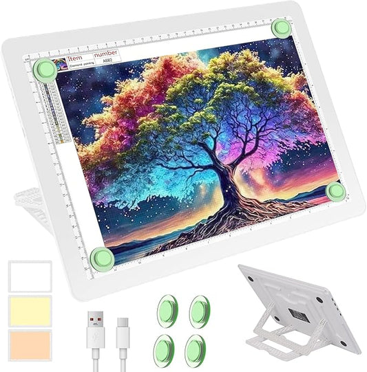 Phylosal Rechargeable A4 LED Light Pad with Built-in Stand, Magnetic Tracing Light Box for Drawing, Diamond Art Light Board with Side Button, Super Bright Light Table for Diamond Painting, Sketching