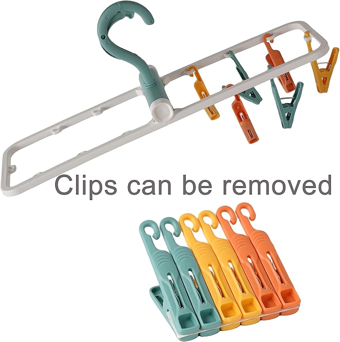 Clothes Drying Racks 2 Pack Grey Colour Small Folding Portable Underwear Hangers with 12 Clips 360° Rotatable Hook for Socks Drying Towels Bras Baby Clothes Gloves Plast