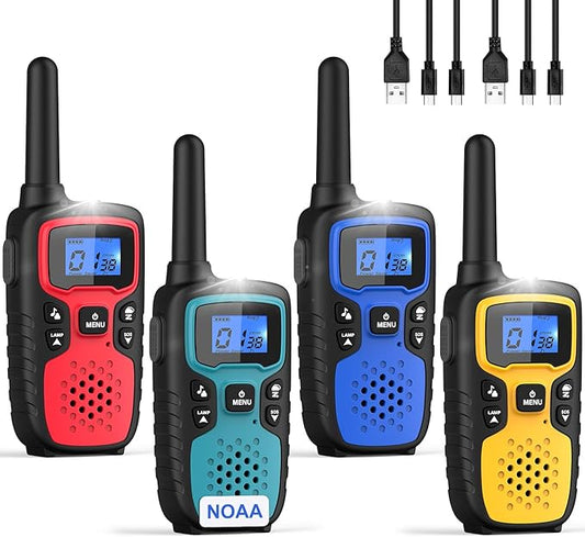 Wishouse Walkie Talkies for Adults Long Range-Rechargeable 4 Pack 2 Way Radios, Hiking Accessories Camping Gear Xmas Birthday Gift for Kids Family with Lamp,SOS Siren,NOAA Weather Alert,Easy to Use