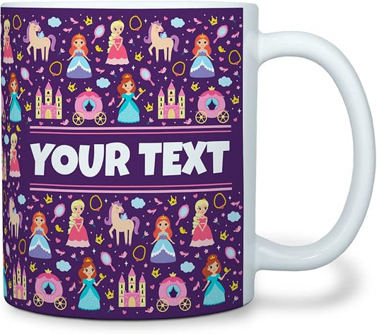 Personalized Mug for Kids - Princesses - Custom Name/Text, Ceramic Hot Chocolate/Cocoa/Coffee Cup for Girls, Birthday/Christmas/Holiday Gift - 11 oz, White Handle